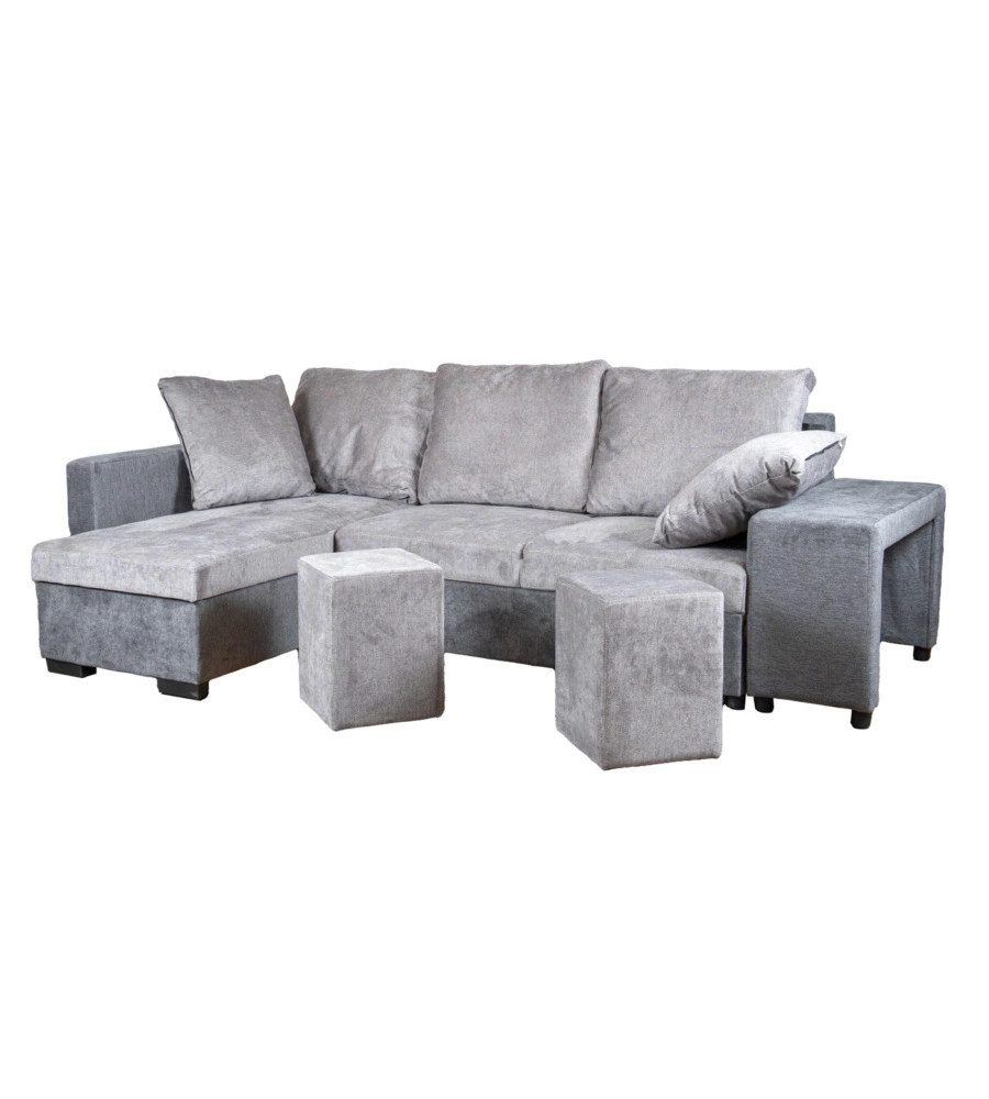 Divano angolare bellahome "jessy" con contenitore, pouf e penisola sinistra, 247x94x175 cm